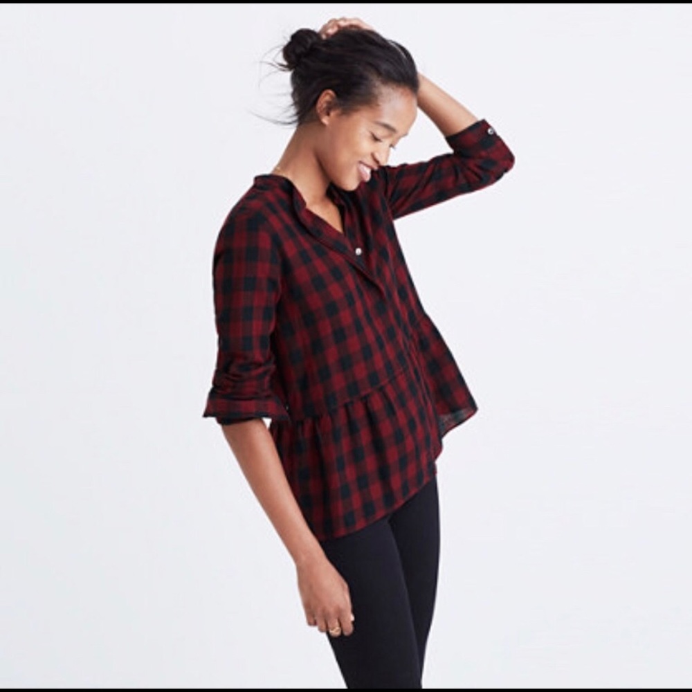 Madewell Buffalo plaid peplum shirt